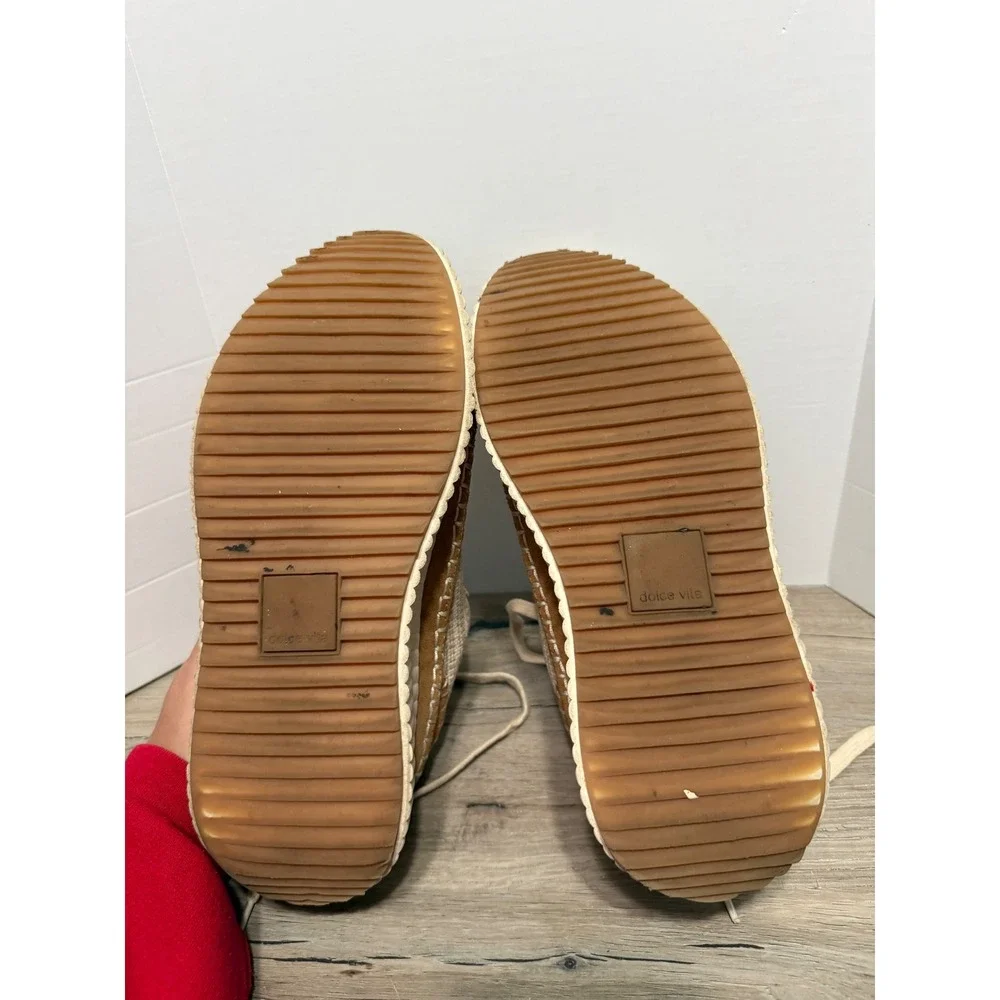 Dolce Vita Dolen Tan and Cream Knit Blanket Stitch Platform Sneakers Womens 8